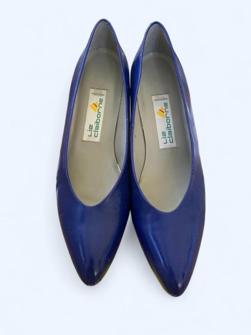 Vintage Liz Claiborne Cobalt Blue Leather Kitten Heels 9 N Spain Pointed Toe